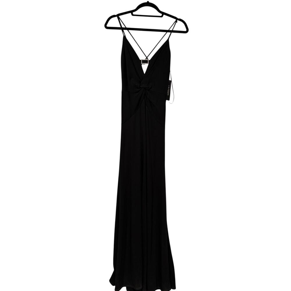A.B.S Evening Allen Schwartz Black Rhinestone Buckle Strap Maxi Gown 1 XS Petite